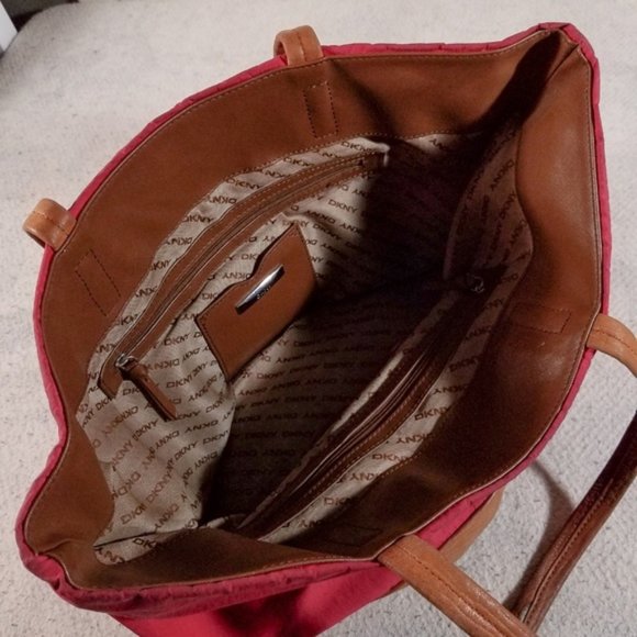 DKNY Dark Pink & Brown Suede Large Shoulder Bag - Picture 3 of 8